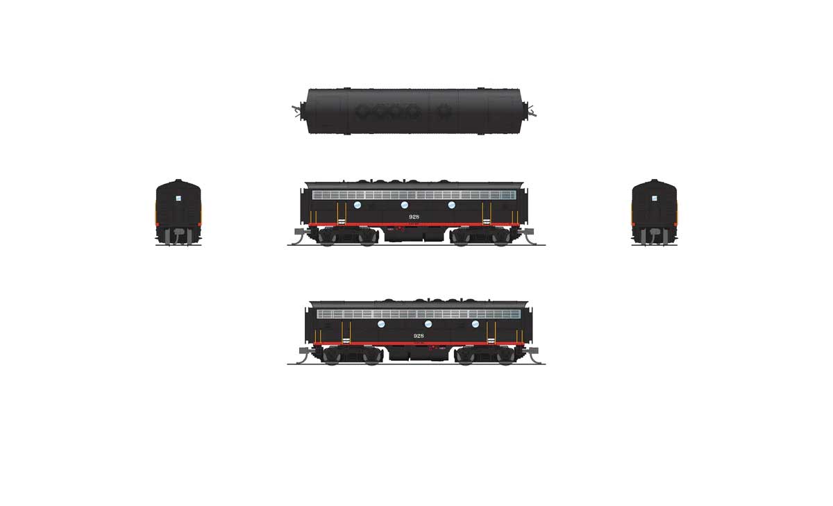 EMD F7B - Standard DC - Stealth -- Cotton Belt SSW #928 (Black Widow, black, red)-2