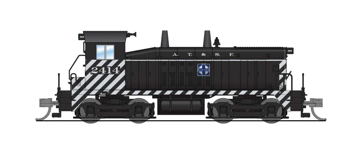 EMD NW2 - Standard DC - Stealth -- Santa Fe #2414 (Zebra Stripe; black, white)-1