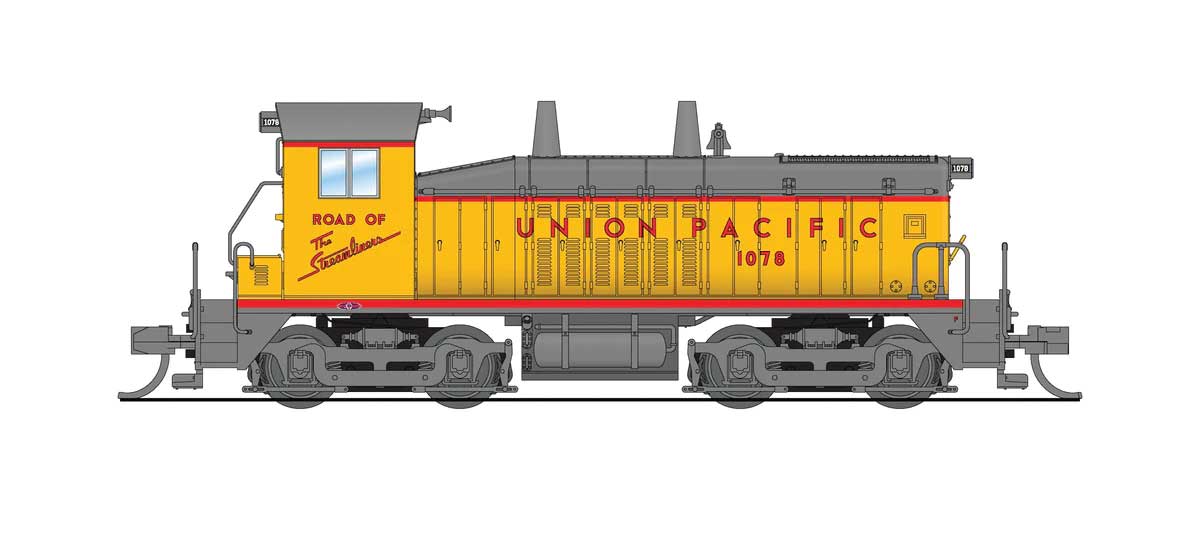 EMD NW2 - Standard DC - Stealth -- Union Pacific #1090 (Armour Yellow, gray, red, Streamliner Slogan)-1