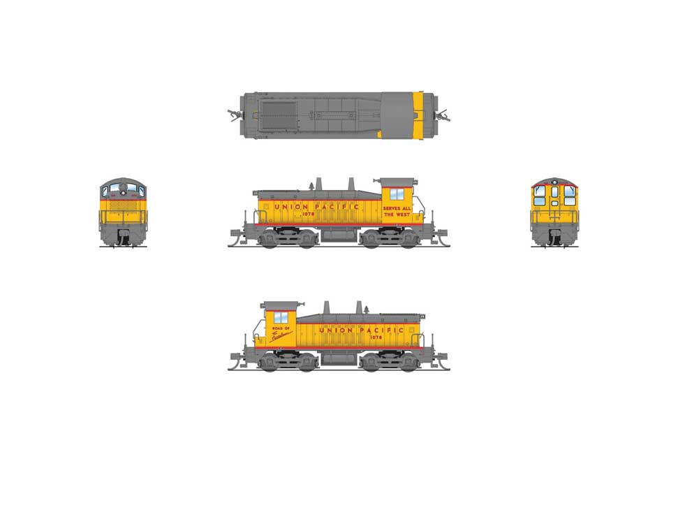 EMD NW2 - Standard DC - Stealth -- Union Pacific #1090 (Armour Yellow, gray, red, Streamliner Slogan)-2