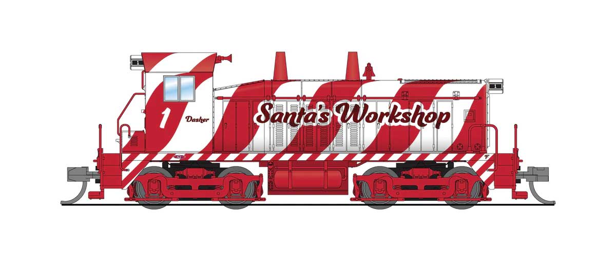 EMD SW7 - Sound and DCC - Paragon4(TM) -- Santa's Workshop #1 (Christmas, red, white)-1