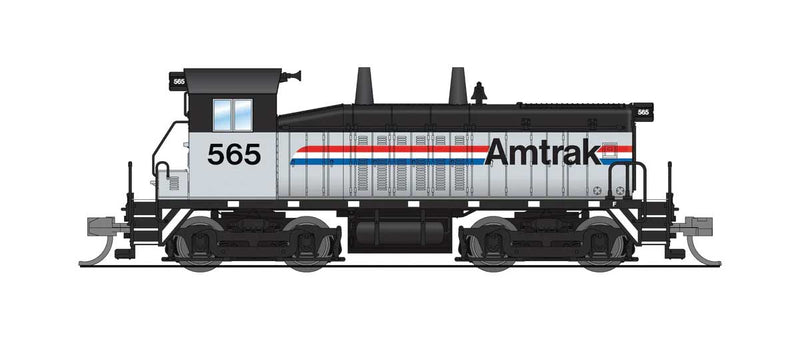 EMD SW7 - Standard DC - Stealth -- Amtrak #566 (Phase III, silver, black, red, white, blue)-1