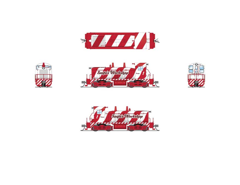 EMD SW7 - Standard DC - Stealth -- Santa's Workshop #2 (Christmas, red, white)-2