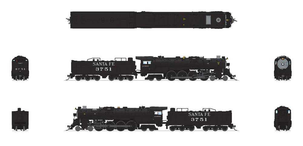 Santa Fe 4-8-4 Northern - Standard DC - Stealth -- Santa Fe #3751 (2022 Restoration, black, silver, white)-2