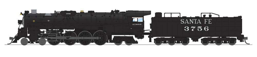 Santa Fe 4-8-4 Northern - Standard DC - Stealth -- Santa Fe #3756 (In-Service, black, silver, white)-1