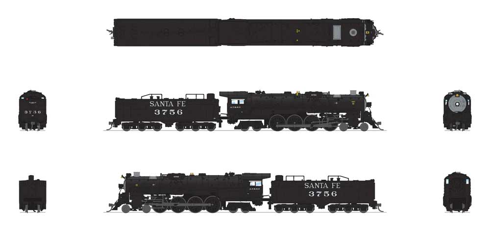 Santa Fe 4-8-4 Northern - Standard DC - Stealth -- Santa Fe #3759 (In-Service, black, silver, white)-2