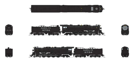 Santa Fe 4-8-4 Northern - Standard DC - Stealth -- Santa Fe #3759 (In-Service, black, silver, white)-2