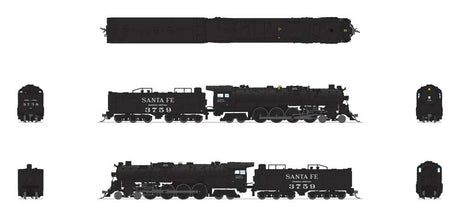 Santa Fe 4-8-4 Northern - Standard DC - Stealth -- Santa Fe #3759 (2020s Kingman, AZ Display Scheme, black, silver, white)-2