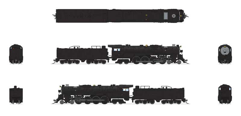 Santa Fe 4-8-4 Northern - Standard DC - Stealth -- Painted, Unlettered (black, silver, white)-2