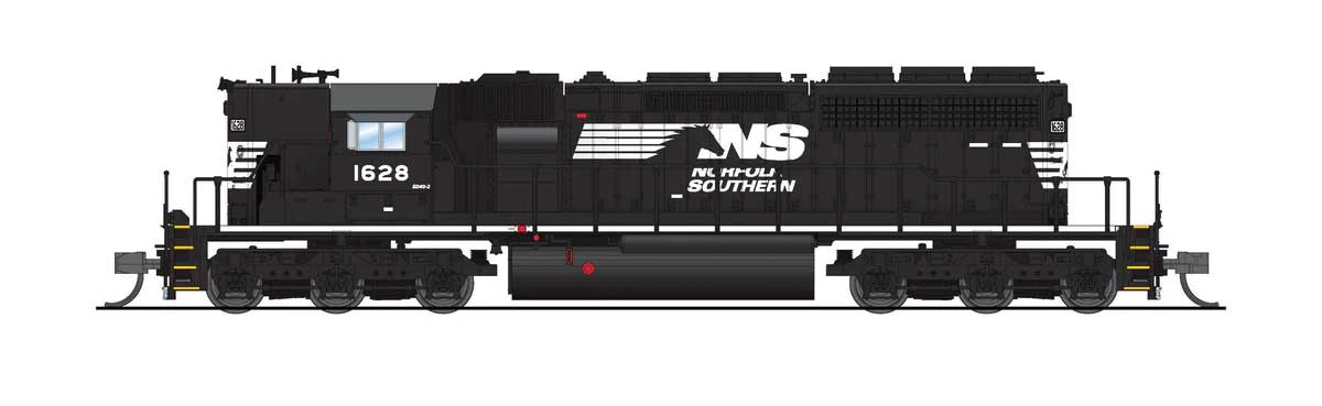 EMD SD40-2 Low Nose - Standard DC - Stealth -- Norfolk Southern #1628 (black, white, Horse Head Logo)-1