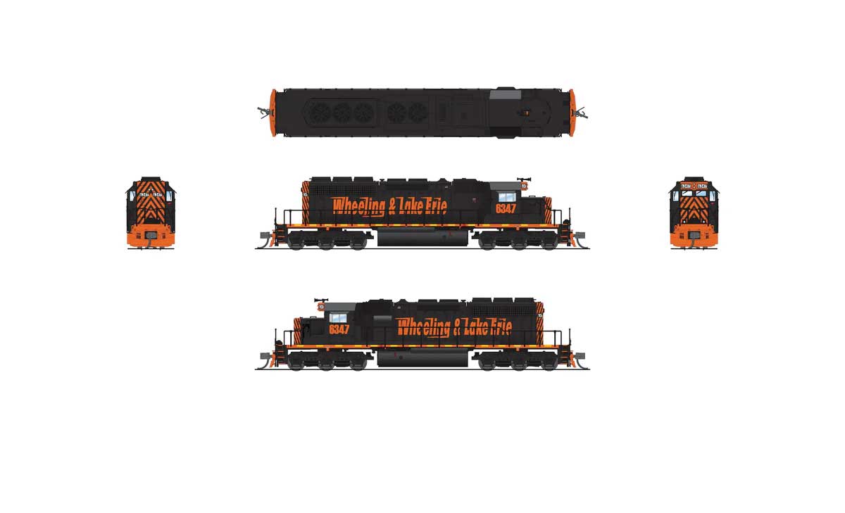 EMD SD40-2 Low Nose - Standard DC - Stealth -- Wheeling & Lake Erie #6347 (black, orange, Speed Lettering)-2