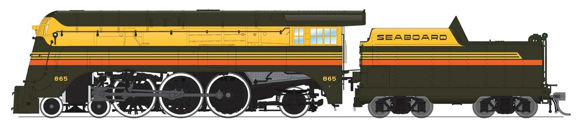 Streamlined 4-6-2 Pacific - Standard DC - Stealth -- Seaboard Air Line #865 (Fantasy Silver Meteor Scheme, green, yellow, orange)