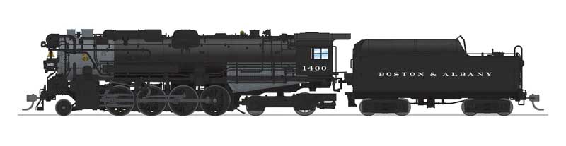 Class A1a Lima 2-8-4 Berkshire - Standard DC - Stealth Hybrid -- Boston & Albany #1400 (Early 1930s, black, graphite)-1