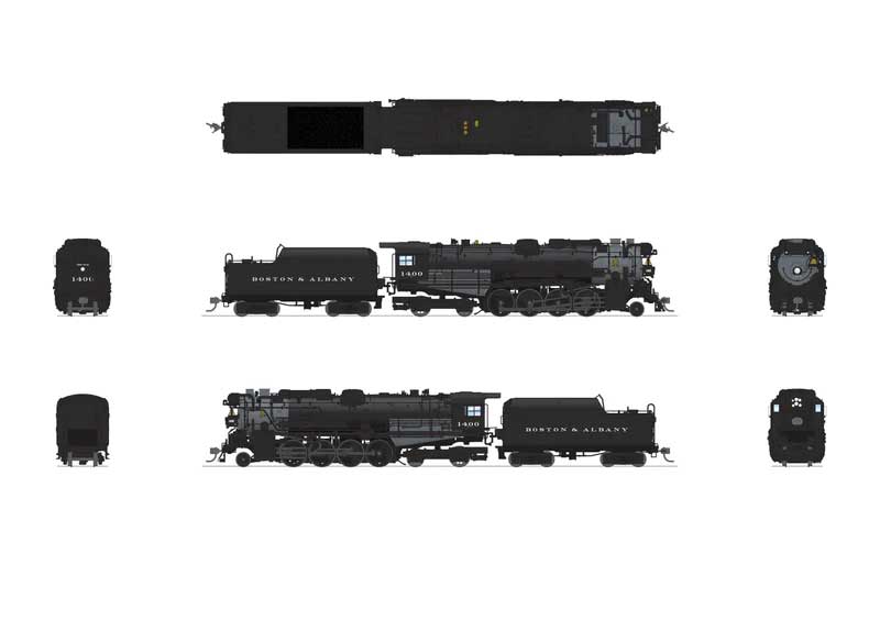 Class A1a Lima 2-8-4 Berkshire - Standard DC - Stealth Hybrid -- Boston & Albany #1400 (Early 1930s, black, graphite)-2