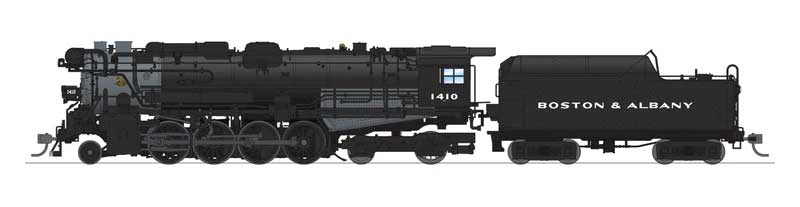 Class A1a Lima 2-8-4 Berkshire - Standard DC - Stealth Hybrid -- Boston & Albany #1410 (Early 1940s, black, graphite)-1