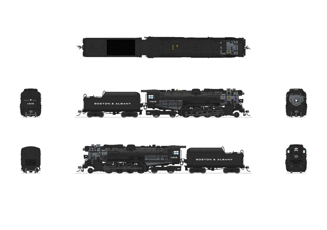 Class A1a Lima 2-8-4 Berkshire - Standard DC - Stealth Hybrid -- Boston & Albany #1410 (Early 1940s, black, graphite)-2