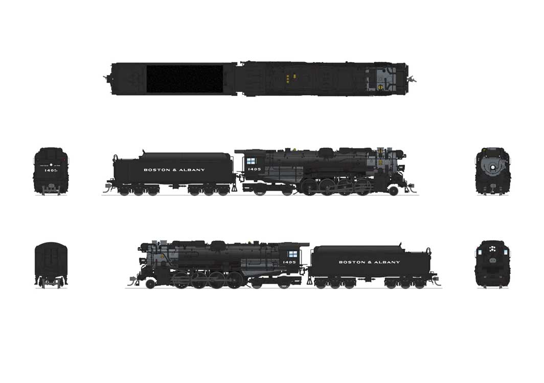 Class A1a Lima 2-8-4 Berkshire - Standard DC - Stealth Hybrid -- Boston & Albany #1405 (Post 1946, black, graphite)-2