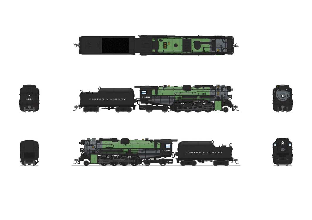 Class A1b Lima 2-8-4 Berkshire - Standard DC - Stealth Hybrid -- Boston & Albany #1426 (1930s, green, black, graphite)-2