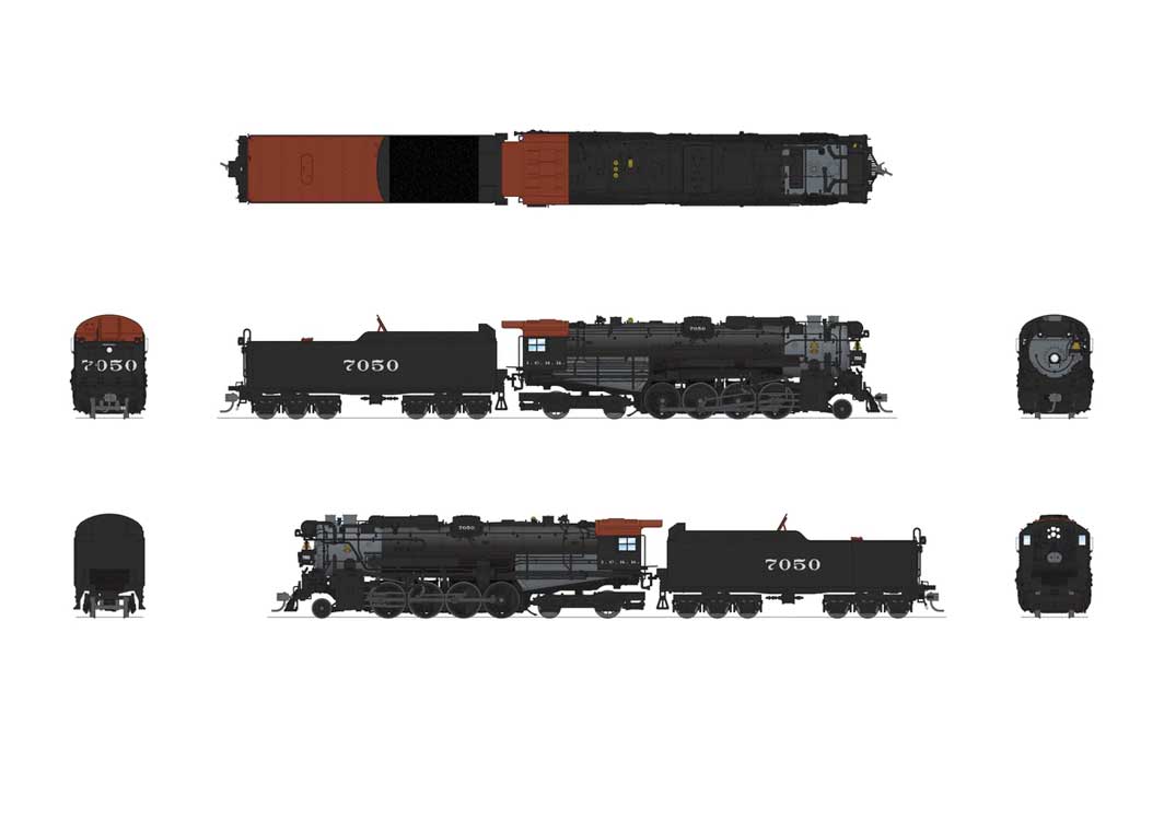Lima 2-8-4 Berkshire - Sound and DCC - Paragon4 Hybrid -- Illinois Central #7050 (black, graphite, Tuscan)-2