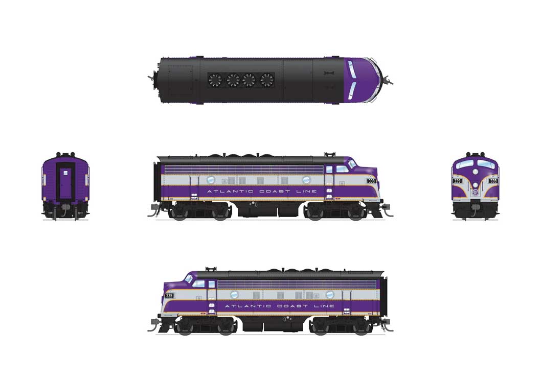 EMD F3A - Sound and DCC - Paragon4(TM) -- Atlantic Coast Line #344 (purple, silver, yellow)-2