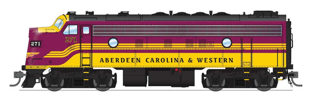 EMD F7A - Standard DC - Stealth -- Aberdeen, Carolina & Western ACWR #271 (magenta, yellow)-1