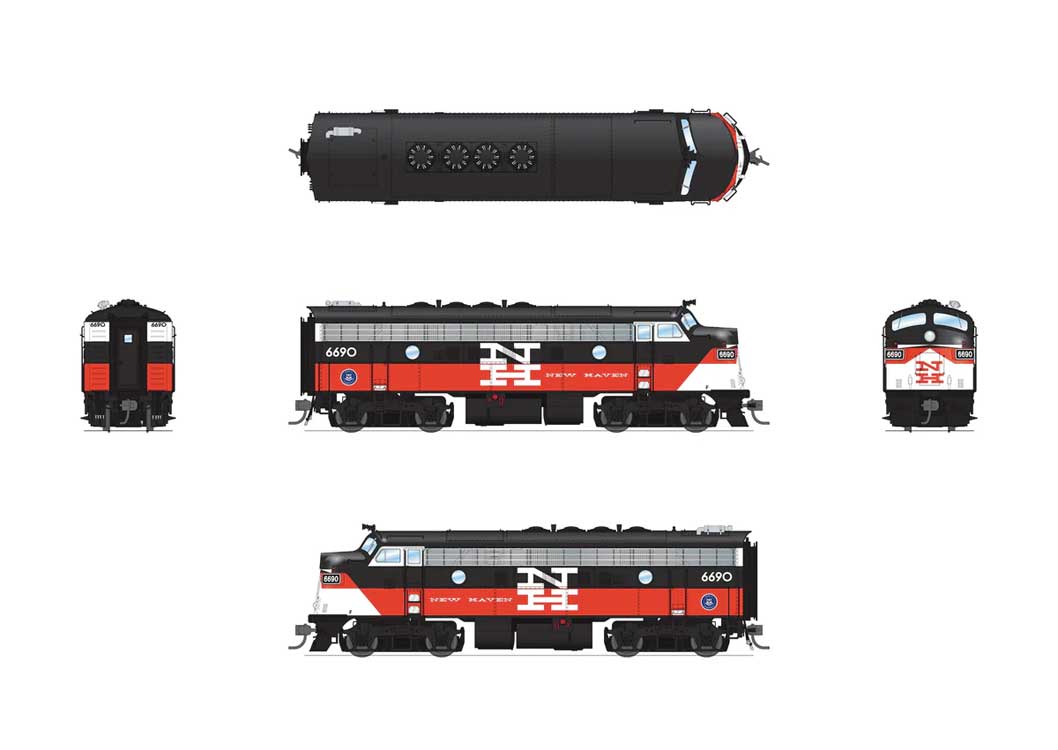 EMD F7A - Standard DC - Stealth -- Connecticut Department of Transportation CDOT #6691 (NH McGinnis, red, black-2