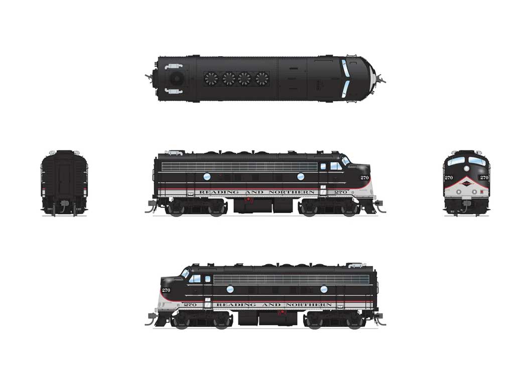 EMD F7A - Standard DC - Stealth -- Reading & Northern #270 (2020s Excursion Scheme, black, white, red)-2