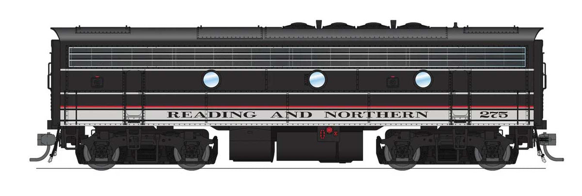 EMD F7B - Standard DC - Stealth -- Reading & Northern #275 (2020s Excursion Scheme, black, white, red)-1