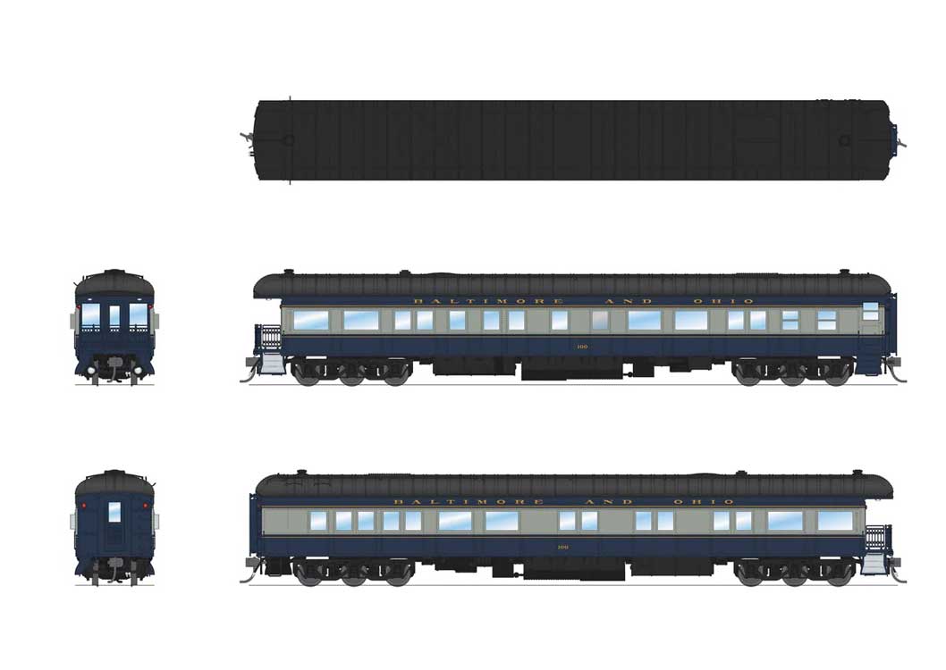 Heavyweight Business Car Observation - Ready to Run -- Baltimore & Ohio #100 (blue, gray, black)-2