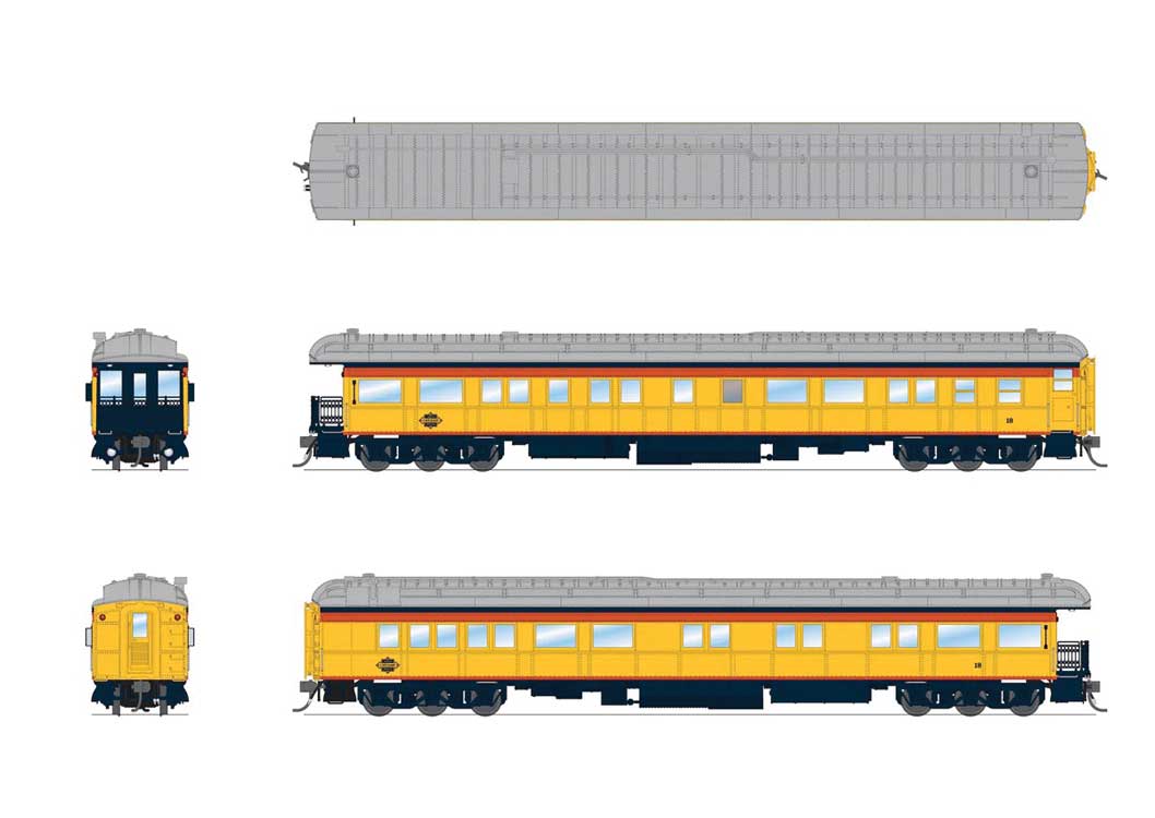 Heavyweight Business Car Observation - Ready to Run -- Chessie Steam Special #18 (yellow, blue, vermillion, silver)-2