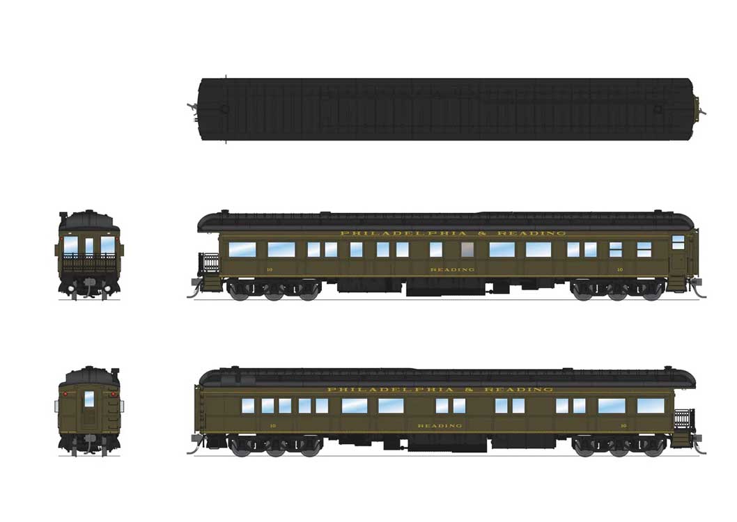 Heavyweight Business Car Observation - Ready to Run -- Philadelphia & Reading #10 (Pullman Green, gold, black)-2