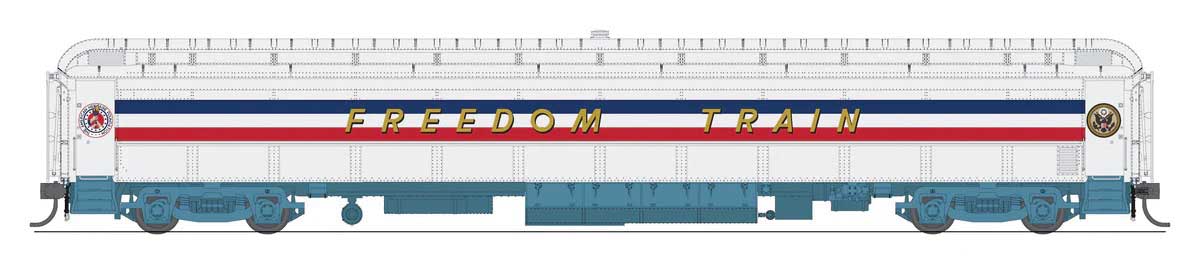 80' PRR P70 Coach - Ready to Run -- American Freedom Train (1947 Scheme, white, red, blue, gold Freedom Train)-1