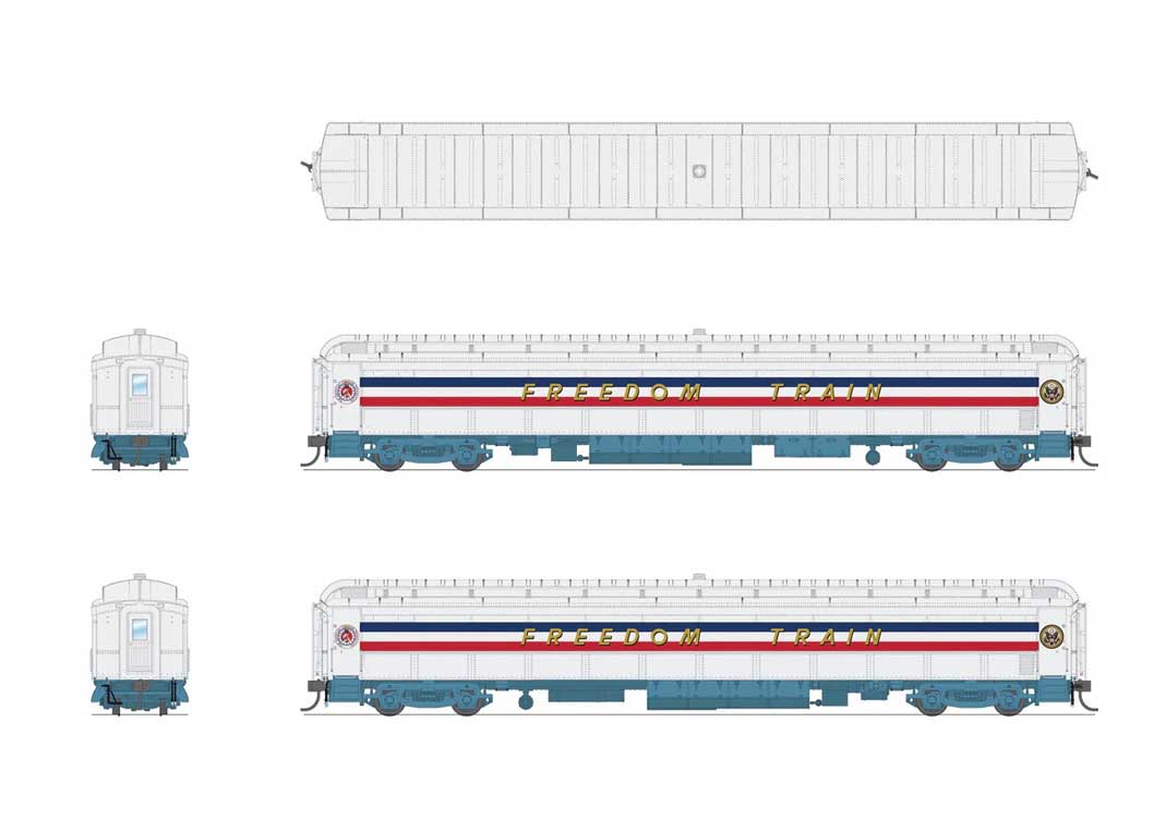 80' PRR P70 Coach - Ready to Run -- American Freedom Train (1947 Scheme, white, red, blue, gold Freedom Train)-2