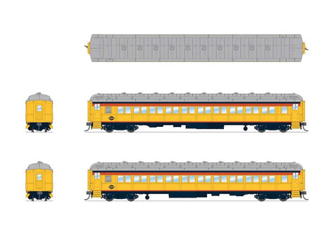 80' PRR P70 Coach - Ready to Run -- Chessie Steam Special (yellow, blue, vermillion, silver)-2