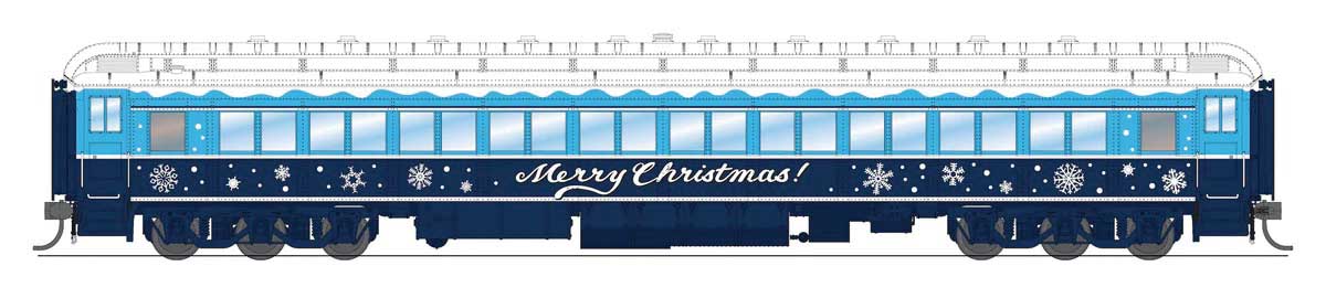 80' PRR P70 Coach - Ready to Run -- Christmas (blue, white)-1