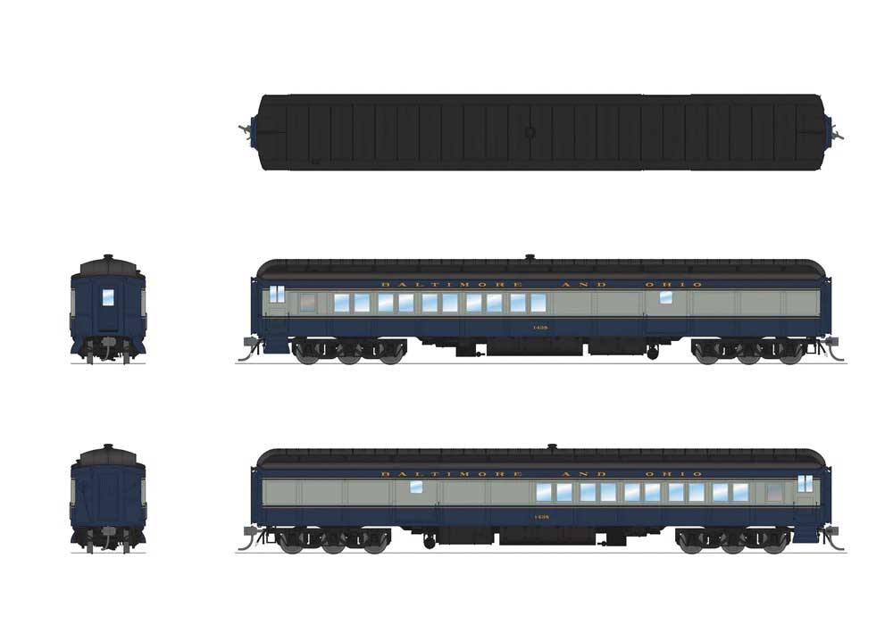 Heavyweight Coach-Baggage-Combine - Ready to Run -- Baltimore & Ohio #1438 (blue, gray, black)-2