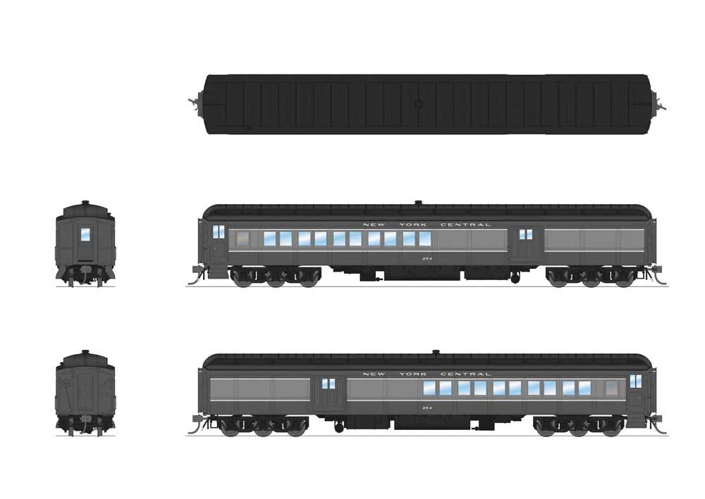 Heavyweight Coach-Baggage-Combine - Ready to Run -- New York Central #254 (2-Tone Gray)-2