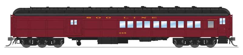 Heavyweight Coach-Baggage-Combine - Ready to Run -- Soo Line #365 (maroon, black)-1