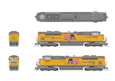 EMD SD70ACe - Standard DC - Stealth Series -- Union Pacific #9054 (Armour Yellow, gray, red, US Flag, Building America Log-2