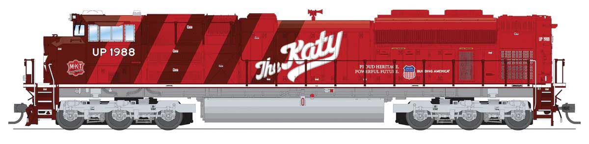 EMD SD70ACe - Standard DC - Stealth Series -- Union Pacific #1988 (Missouri-Kansas-Texas Heritage, red, silver)-1