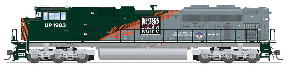 EMD SD70ACe - Sound, DCC and Smoke - Paragon4(TM) -- Union Pacific #1983 (Western Pacific Heritage, green, silver)-1