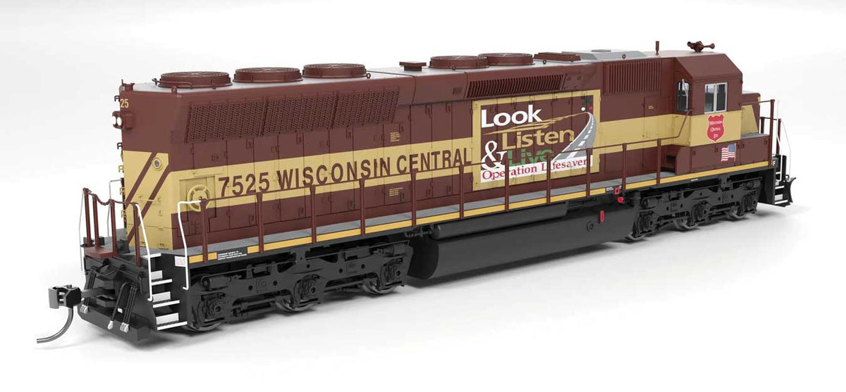 EMD SD45 - Standard DC - Paragon4(TM) -- Wisconsin Central #7525 (maroon, gold, Operation Lifesaver Banner)-2