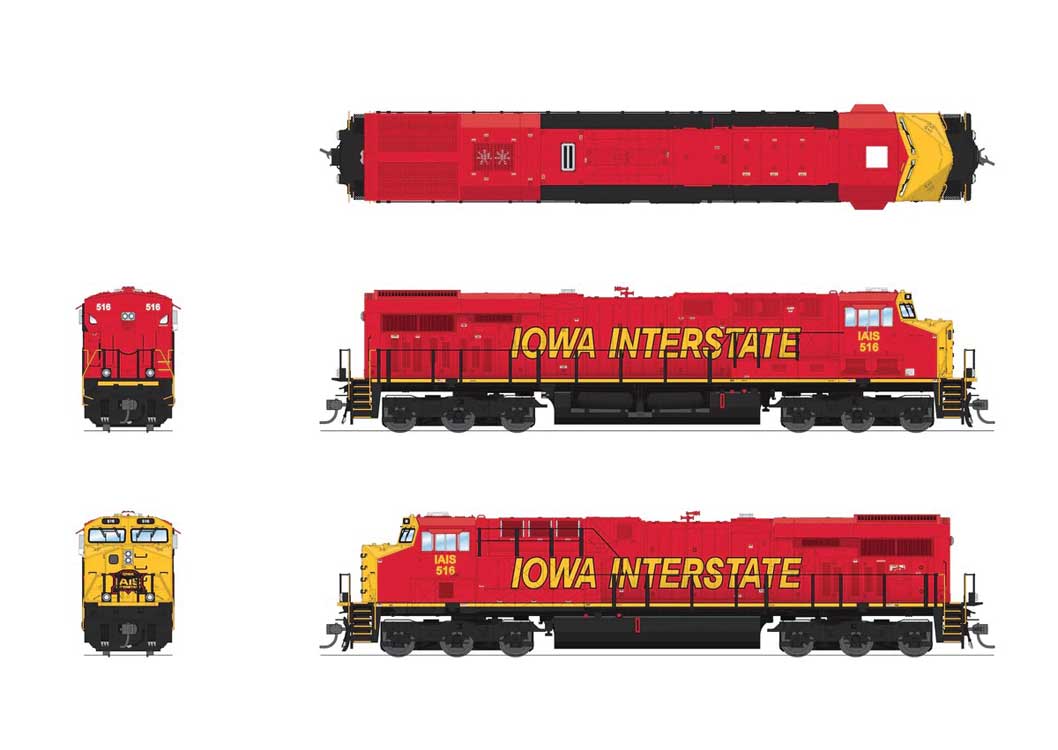 GE ES44AC GEVO - Standard DC - Stealth -- Iowa Interstate #516 (Rock Island Heritage 30th Anniversary, red, yellow)-2