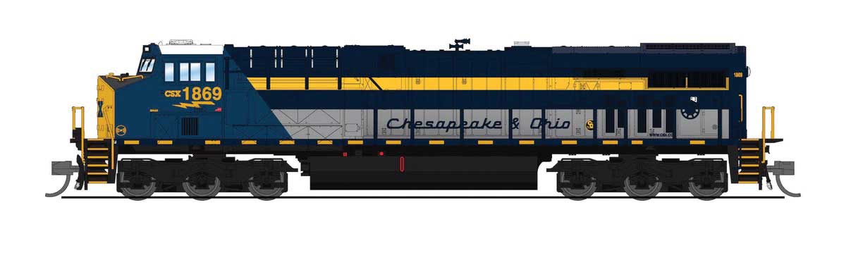 GE ES44AC GEVO - Sound and DCC - Paragon4(TM) -- CSX #1869 (Chesapeake & Ohio Heritage, blue, gray, yellow)-1