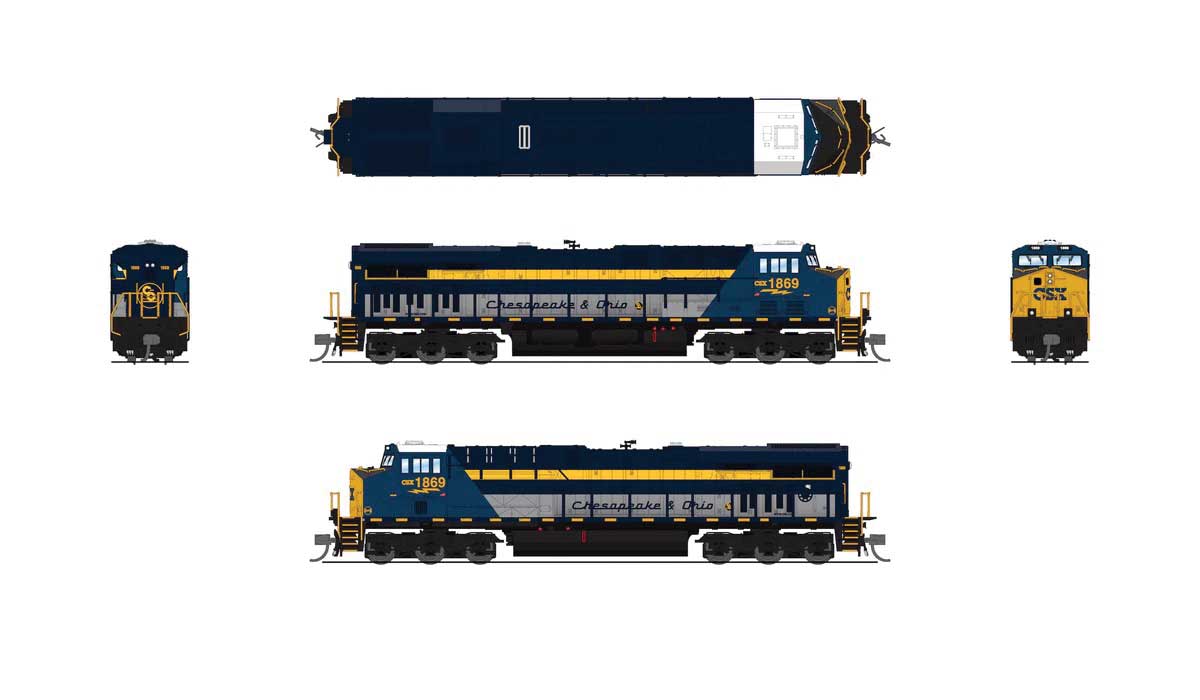 GE ES44AC GEVO - Sound and DCC - Paragon4(TM) -- CSX #1869 (Chesapeake & Ohio Heritage, blue, gray, yellow)-2