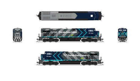 GE ES44AC GEVO - Standard DC - Stealth -- Florida East Coast #815 (Grupo Mexico Scheme, gray, teal, green)-2
