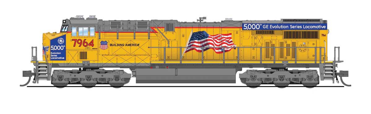 GE ES44AC GEVO - Sound and DCC - Paragon4(TM) -- Union Pacific #7964 (5000th GEVO, Armour Yellow, gray, Large US Flag)-1