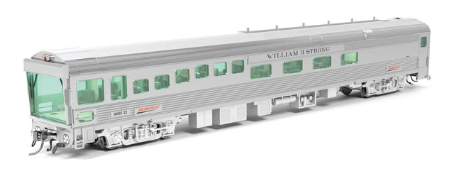 Theater Track Inspection Car - Ready to Run -- BNSF Railway #32 William Barstow Strong (2018-2025, stainless, Wedge Logo)
