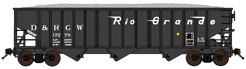 70-Ton 14-Panel 3-Bay Hopper w/Load 3-Pack - Ready to Run -- With Limestone Load, Denver & Rio Grande Western (black, Speed Lettering)