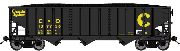 70-Ton 3-Bay 14-Panel Hopper w/Coal Load 2-Pack - Ready to Run -- Chessie System C&O (black, yellow)